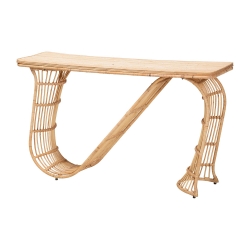 bali & pari Araceli Rattan S-Curve Console Table - Handwoven Wicker Sculptural Accent Table for Living Room or Entryway